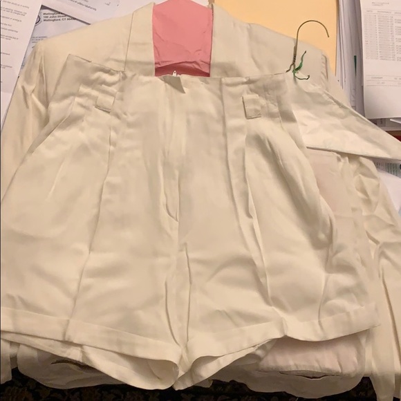 Vintage 80s White Rayon Suit Jacket Shorts - Picture 4 of 6